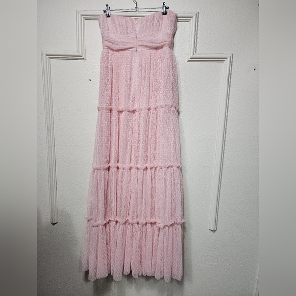 Lulus Sweetness Light Pink Mesh Swiss Dot Tiered Maxi Dress M Wedding Party - Picture 8 of 9